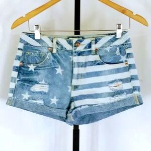 Forever 21 American Flag Shorts Premium Denim Non Stretch Cotton Faded Sz 26